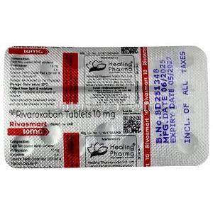 リバスマート, リバロキサバン 10 mg, 14錠, 製造元：Healing Pharma India Pvt Ltd, シート情報