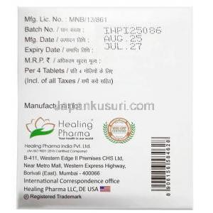 クラリフェイス 250, クラリスロマイシン  250 mg,製造元：Healing Pharma India Pvt Ltd, 箱情報, 製造日, 消費期限