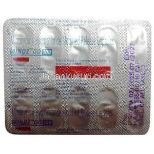 マイノス OD 100, ミノサイクリン 100 mg,カプセル (徐放性), 製造元：Sun Pharma, シート情報