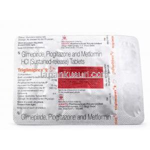 トリグリミプレックス 2, グリメピリド, ピオグリタゾン, メトホルミン 錠, PTP包装裏面詳細