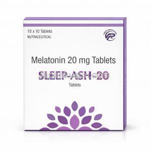 スリープアッシュ 20, メラトニン 20 mg, 製造元：Asher Pharmaceuticals, 箱表面