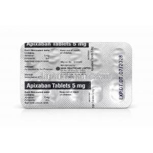 アピキサバン 5mg, エリキュース ジェネリック, 錠剤包装裏面
