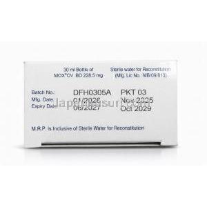 モックスCV BD 経口懸濁液用粉​​末, 経口懸濁液 (滅菌水付き) 30 mL, 製造元：Sun Pharma, 箱情報, 製造日, 消費期限