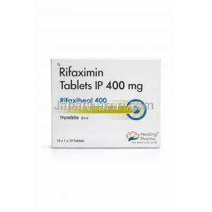 リファキシヒール 400, リファキシミン 400mg, 製造元：Healing Pharma India Pvt Ltd, 箱表面