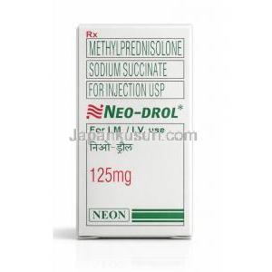 ネオ・ドロール 注射, メチルプレドニゾロンコハク酸エステル) 125mg, 製造元：Neon Laboratories, 箱表面