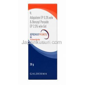 エピデュオフォルテ ジェル アダパレン 0.3%/ 過酸化ベンゾイル 2.5%, ジェル 30g,製造元：Galderma, 箱表面
