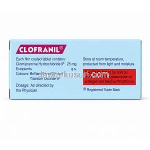クロフラニル, クロミプラミン 25mg, 箱裏面（成分・保存方法）