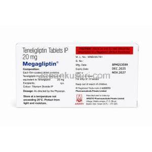 メガグリプチン, テネリグリプチン 20 mg, 製造元：Aristo Pharmaceuticals, 箱情報