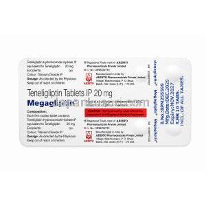 メガグリプチン, テネリグリプチン 20 mg, 製造元：Aristo Pharmaceuticals, シート情報