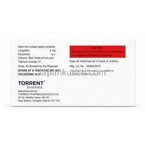 リナクサ, リナグリプチン 5 mg, 製造元：Torrent Pharmaceuticals, 箱情報, 注意事項, 保管方法