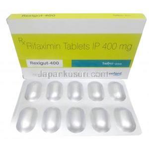 レキシガット, リファキシミン 400 mg, 製造元：Leeford healthcare, 箱, シート