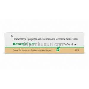 ベタミルGM クリーム, ベタメタゾン/ゲンタマイシン/ミコナゾール, クリーム30g, 製造元：Merck, 箱表面
