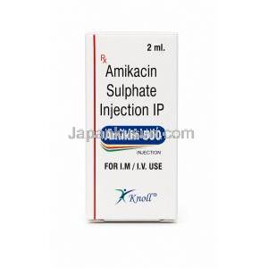 アミキン, アミカシン 500 mg, 注射液 2mL,製造元： Knoll Healthcare, 箱表面
