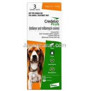 クレデリオプラス, 中型犬用  (5.5 kgs - 11 kgs) 3 錠（チュアブル錠）, 製造元：Elanco India, 箱表面