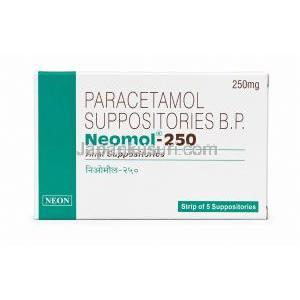 ネオモル-250 坐薬, アセトアミノフェン 250 mg, 製造元: Neon Laboratories, 商品箱正面