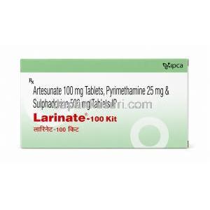 ラリネート キット100, アーテスネート 100mg x 3錠 + ピリメタミン 25mg/ スルファドキシン 500mg x 2錠, Ipca Laboratories Ltd, 箱表面