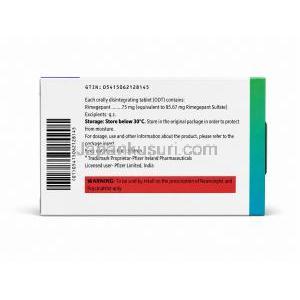 ナルティーク ODT, リメゲパント 75 mg, 製造元: ファイザー, 箱裏面