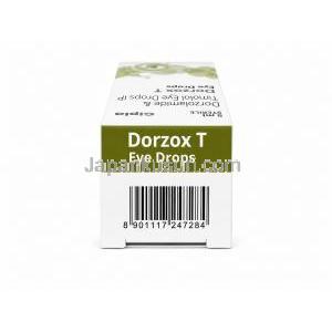 ドルゾックス T 点眼薬, ドルゾラミド 2% w/v/ チモロール 0.5% w/v, 点眼薬 5 mL, 製造元：Cipla, 箱上面