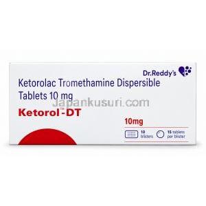 ケトロールDT, ケトロラクトロメタミン 10mg, 口腔内崩壊錠, 製造元：Dr.Reddy's Lab, 箱表面