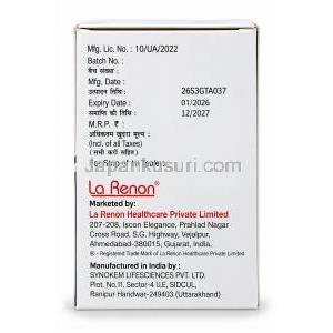 ラカルニット, レボカルニチン 330 mg, 製造元：La Renon Healthcare, 箱情報, 製造日, 消費期限