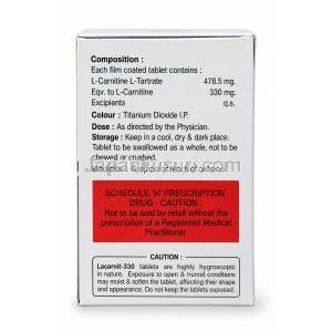 ラカルニット, レボカルニチン 330 mg, 製造元：La Renon Healthcare, 箱情報, 注意事項
