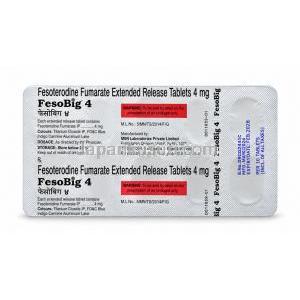 フェソビッグ 4, フェソテロジンフマル酸塩 4 mg, 製造元：MSN Laboratories, シート情報