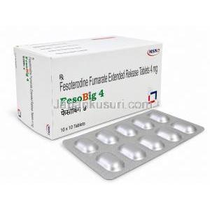 フェソビッグ 4, フェソテロジンフマル酸塩 4 mg, 製造元：MSN Laboratories, 箱, シート