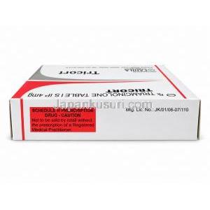 トリコルト, トリアムシノロン 4mg, 製造元: Cadila Pharmaceuticals, 箱上面