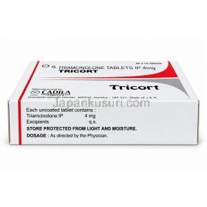 トリコルト, トリアムシノロン 4mg, 製造元: Cadila Pharmaceuticals, 箱底面