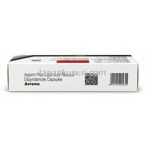 アレノ, アスピリン 25mg/ ジピリダモール 200mg, 製造元: Intas Pharmaceuticals Ltd, 箱上面
