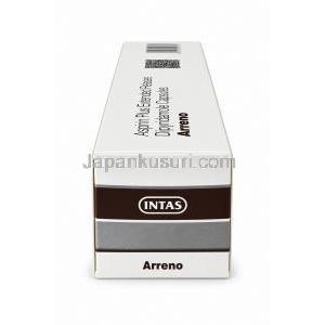 アレノ, アスピリン 25mg/ ジピリダモール 200mg, 製造元: Intas Pharmaceuticals Ltd, 箱側面