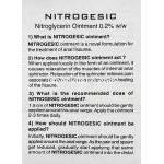 ニトロジェシック Nitrogesic, ニトログリセリン 0.2% 30gm 軟膏 (Troikaa) 情報シート1