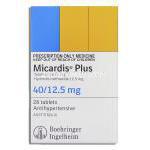 ミカルディス プラス Micardis Plus, テルミサルタン・ヒドロクロロチアジド配合 40/12.5mg (Boehringer Ingelheim) 箱