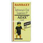 アザックス Azax Liquid, ジスロマックス ジェネリック, アジスロマイシン 15ml 100mg/5ml 内服液 (Ranbaxy) 箱