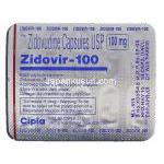 ジドビル Zidovir, レトロビルジェネリック, ジドブジン 100mg カプセル (Cipla) 包装裏面