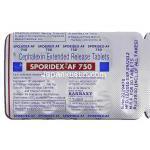 スポリデックス-AF 750 Sporidex-AF 750, ケフレックス ジェネリック, セファレキシン ER, 750mg, 錠 包装裏面