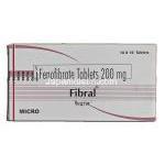 フィブラル Fibral, トライコア/ リピディル ジェネリック, フェノフィブラート, 200mg, 錠