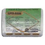 スーパーアバナ Super Avana, アバナフィル 100mg, ダポキセチン 60mg, 錠 包装裏面