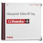 グリムダ1 Glimda 1, アマリール ジェネリック, グリメピリド 1mg, 箱