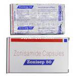 ゾニセップ50 Zonisep 50, エクセグラン ジェネリック, ゾニサミド 50mg, 箱, カプセル