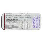 トラゾニル50 Trazonil 50, デジレル ジェネリック, トラゾドン 50mg, 錠 包装裏面