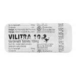 ビルトラ10 Vilitra 10, レビトラ ジェネリック, バルデナフィル, 10 mg, 錠, 包装裏面