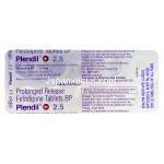 プレンディル Plendil, フェロジピン 2.5mg, 錠, 包装裏面