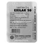 エクシラー Exilar, シアリス ジェネリック, タダラフィル 20mg, 錠, 包装裏面