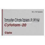 サイトタム Cytotam, ノルバデックス ジェネリック, タモキシフェン 20mg 錠 (Cipla) 箱