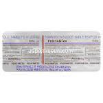 ペンタブ20 Pentab 20, プロトニックス ジェネリック, パントプラゾール 20 mg 錠, 包装裏面