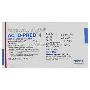 アクト・プレッド, メチルプレドニゾロン 4mg /16mg 錠 (Ferring) 製造者データ