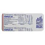 トパーズ Topaz, , トピナ ジェネリック, トピラマート50mg 錠 (Intas) 包装裏面