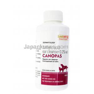 カノパス,サリチル酸, イヤークリーナー0.2% 100ml,製造元： SAVA Vet, ボトル表面情報