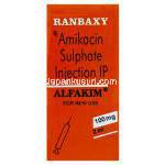 アミカシン（ビクリン ジェネリック）, Alfakim, 100mg 2ml 注射 (Ranbaxy) 箱